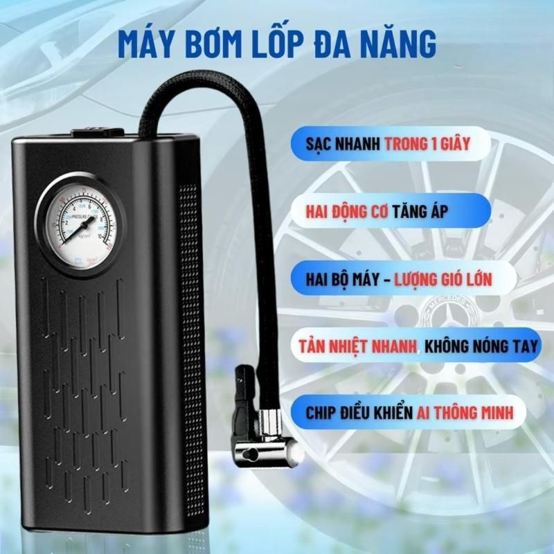 Bơm lốp mini di động dùng pin sạc cao cấp dùng cho Ô tô, Xe đạp, Xe máy, Xe điện, Bóng đá - SMH