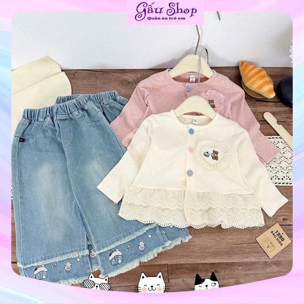 B07 - Set bộ bé gái áo len tăm nhung quần jean