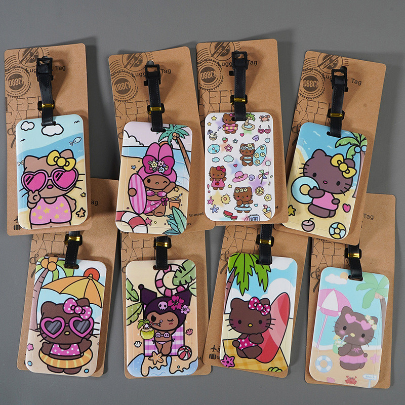 Thẻ Tên Túi Danh Sách Da Đen Hawaii Hula Hello Kitty Thẻ Hành Lý WM2Z
