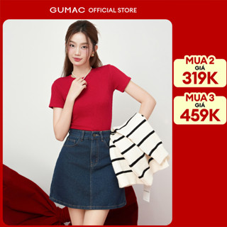   MUA 3 GIÁ 459K  Áo thun nữ form ôm body GUMAC cổ tròn chất liệu thun gân co giãn mát mẻ  LATE0602 