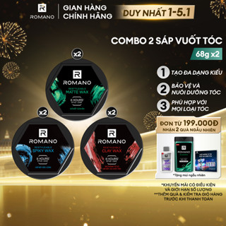 Combo 2 Sáp vuốt tóc nam Romano Restyleable 68g hộp giữ nếp suốt 8h 