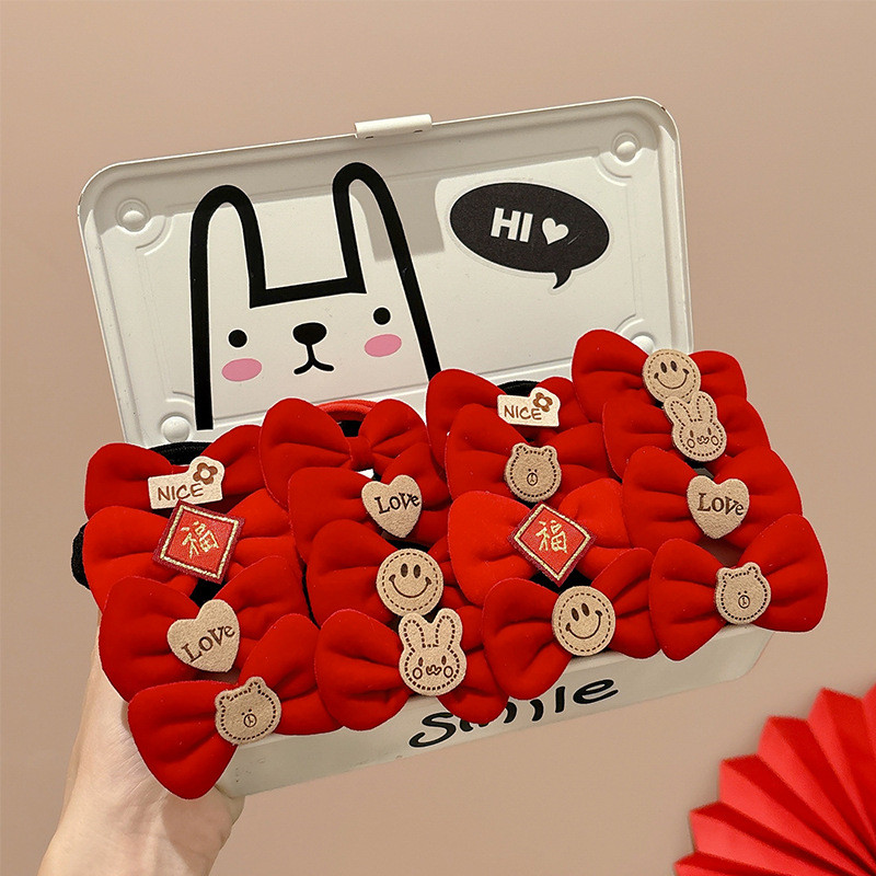 Tết Nguyên Đán Mũ Nơ Đỏ Dây Buộc Tóc Cao Su Bé Gái Dây Buộc Tóc Trẻ Em Năm Mới Dây Buộc Tóc Đàn Hồi 