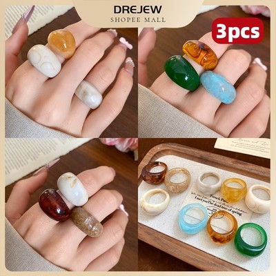 Bộ nhẫn chunky nhựa với dây đeo rộng họa tiết đá cẩm thạch màu hổ phách – Phong cách cổ điển, phù hợpwear mọi lúc