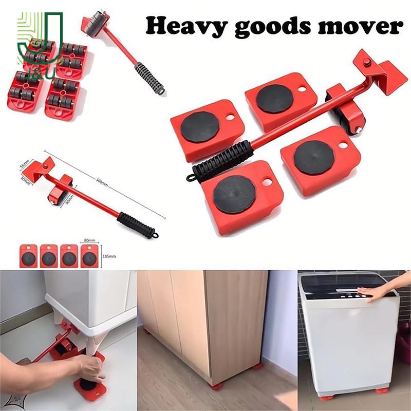 [J & U-T] Bộ nâng đồ nội thất hạng nặng Bộ đồ nội thất Mover 4 Con lăn di chuyển 1 thanh bánh xe