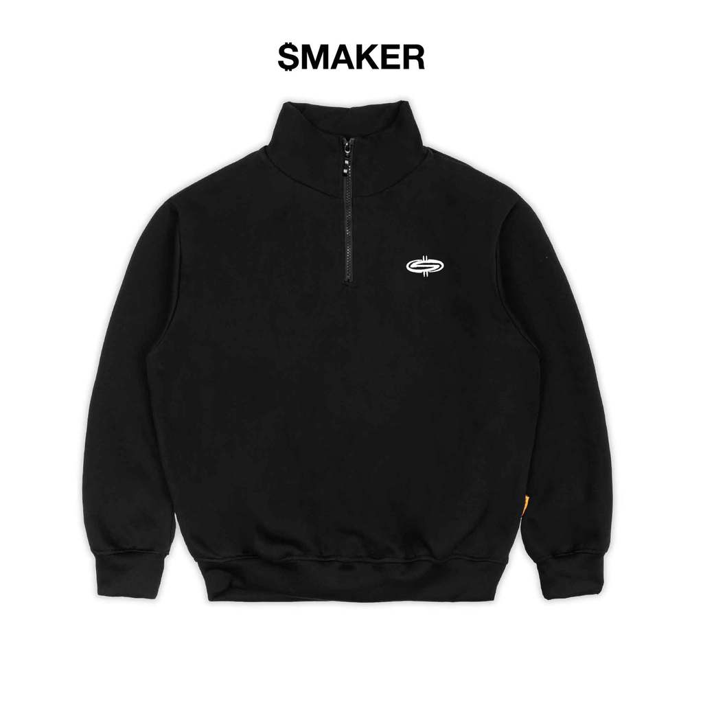 [SMAKER] Áo khoác cao cổ màu đen 100% cotton khoá kéo zip - MMNF QUARTER ZIP FLEECE IN BLACK