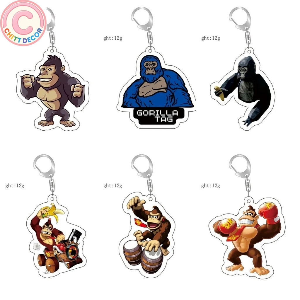Gorilla Tag Monke Donkey Kong Acrylic Mica keychain, transparent with sharp print, hanging backpacks