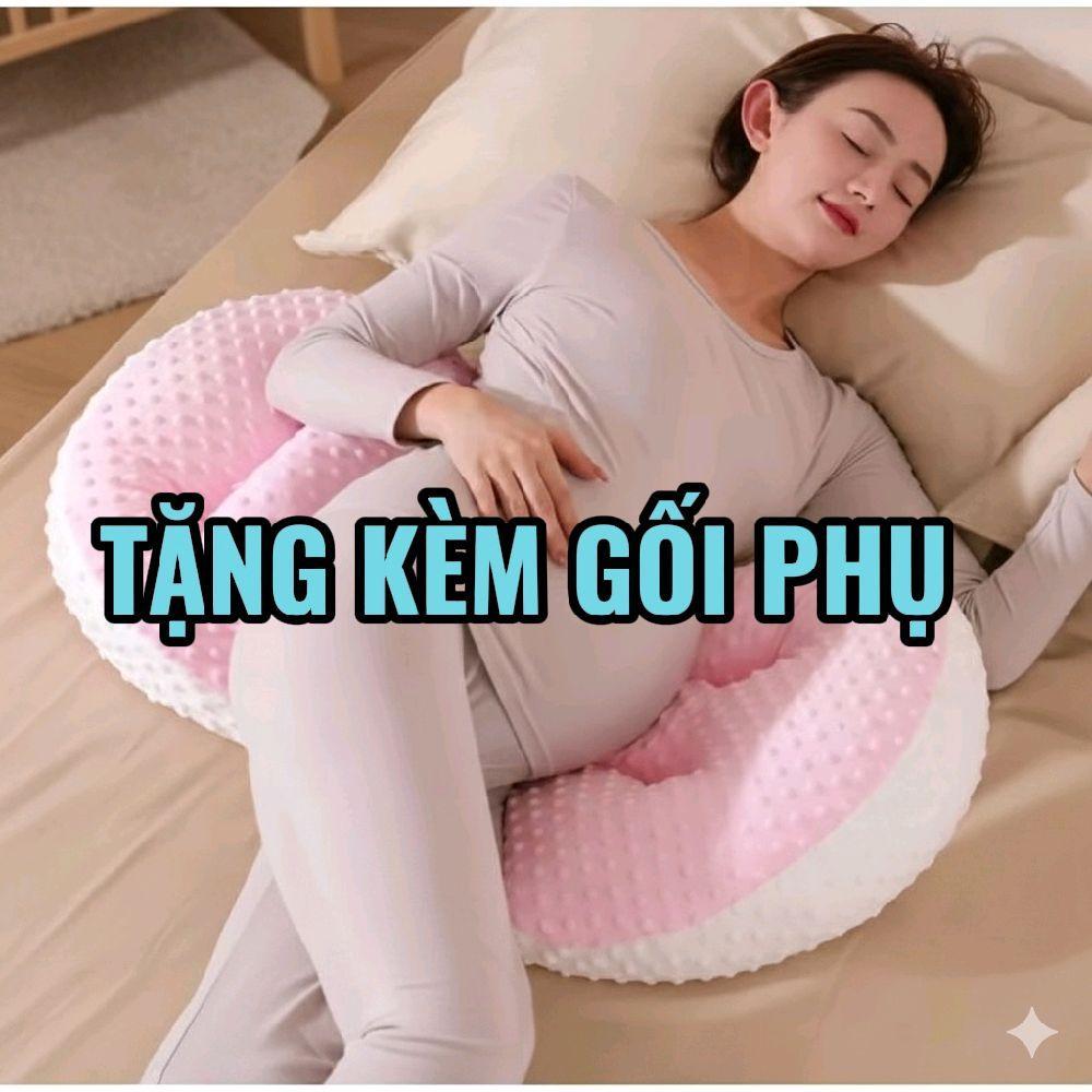 Gối Bầu Cánh Tiên Cao Cấp   2 Lớp Dễ Tháo Giặt Vệ Sinh Vải Nhung 3D Êm Mềm Hỗ Trợ Nâng Đỡ Bụng Giảm Đau Lưng