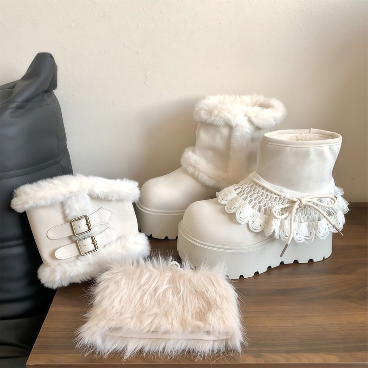 Retro Da Lộn Ngón Chân Tròn Đế Tay Sang Trọng Dày Sang Trọng Ống Ngắn Giữa Gót Giày Bốt Tuyết Mùa Thu Đông Phong Cách Mới Thoải Mái Ấm Áp Mặc Ngoài Chống Trơn Trượt @ -