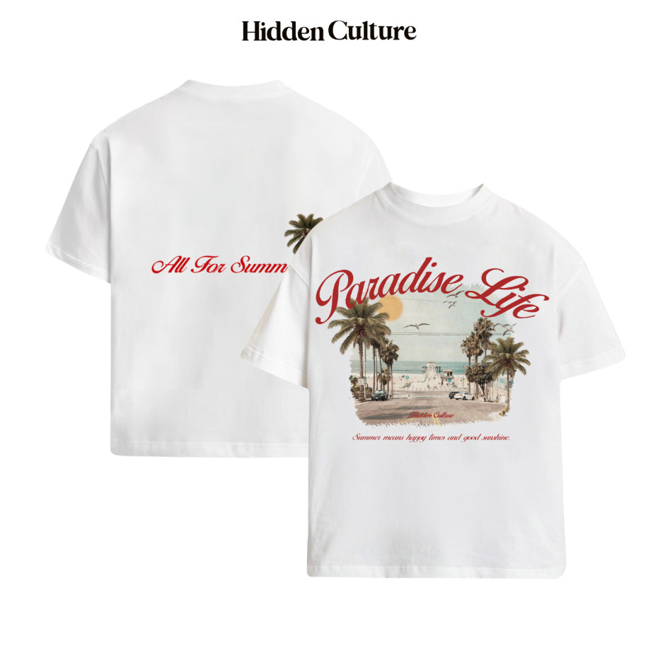 Áo Thun Boxy Hidden Culture - PARADISE LIFE T-shirt - ?White
