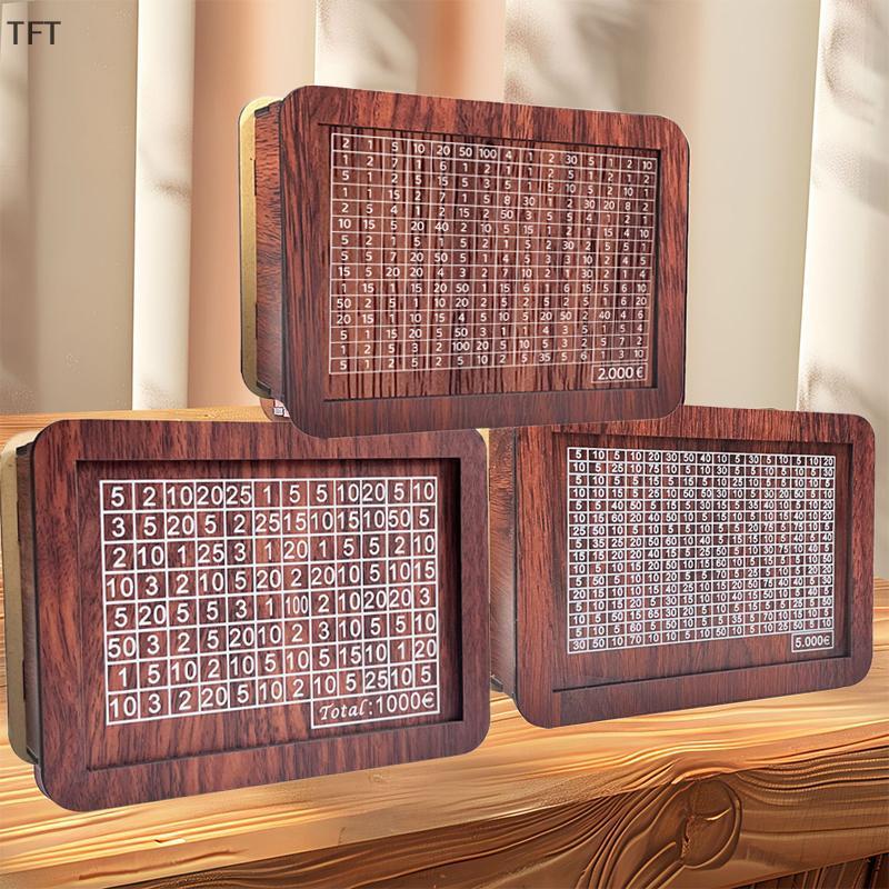 (FTT) Wooden Money Saving Box Money Storage Bank with Saving Money Goals Counter Reusable Piggy Bank