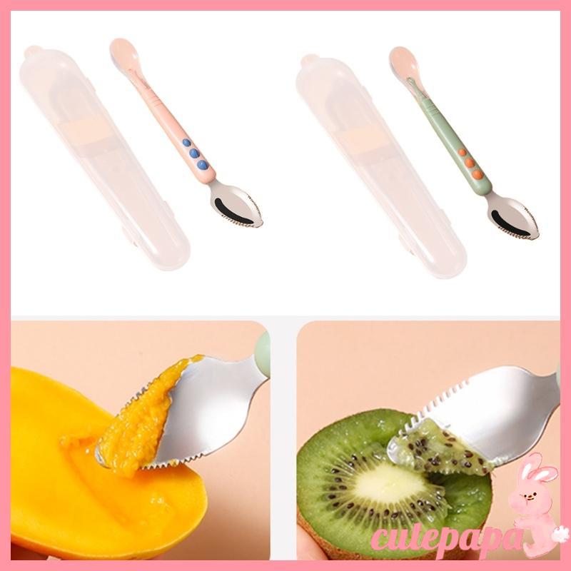 Cutep Đôi Đầu Bé Thìa Silicon Cho Bé Trái Cây Cạo Thìa Bùn Ăn Thìa Huấn Luyện Thìa Cho Trẻ Sơ Sinh T