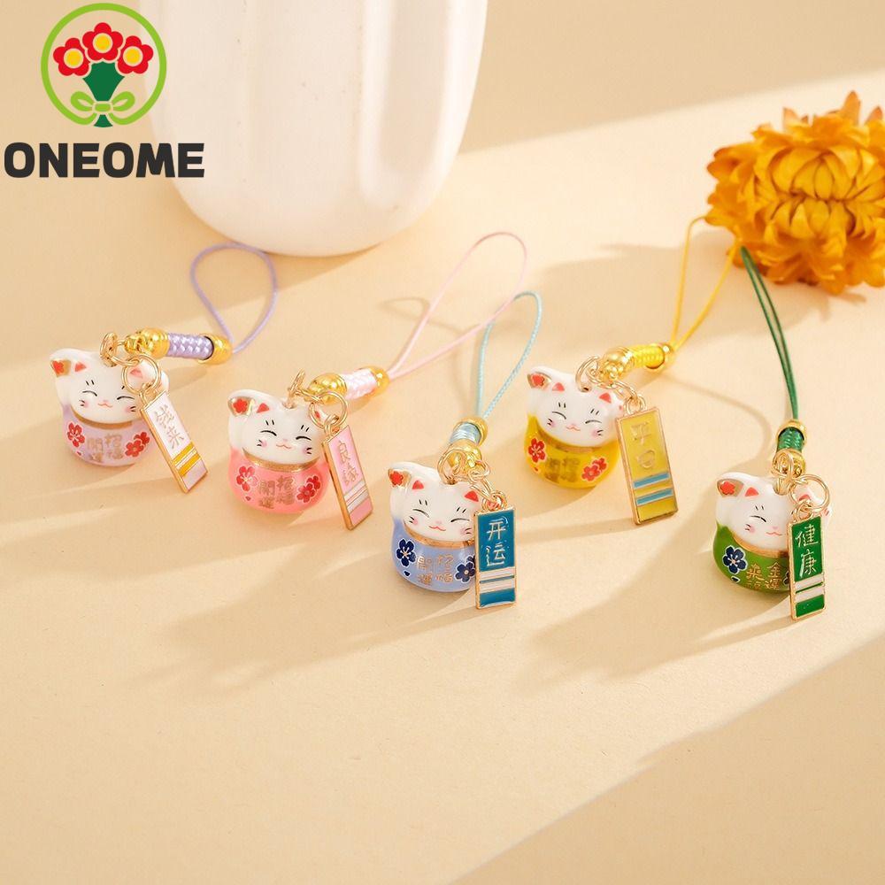 Bùa điện thoại mèo may mắn bằng gốm sứ ONEOME, Dây điện thoại Maneki Neko kim loại, Phim hoạt hình t