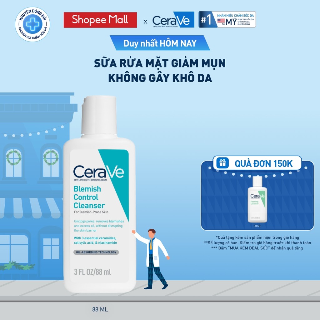 Sữa rửa mặt giảm mụn CeraVe Blemish Control Cleanser 88ml