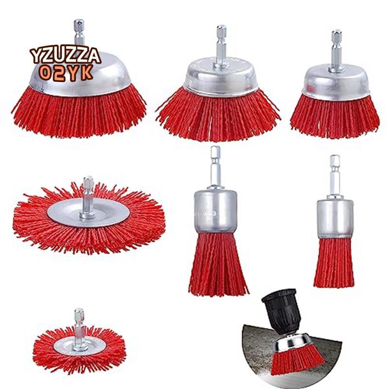 Bàn chải nylon 7 gói với chuôi lục giác 1 / 4 Inch, Bộ nylon