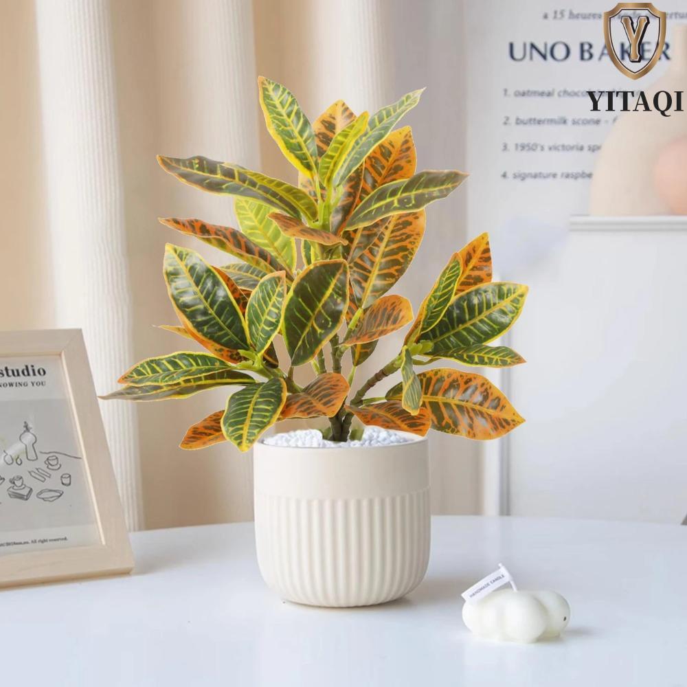 YITAQI Cây Ficus nhân tạo, Cây Banyan nhiệt đới lớn bằng nhựa, Cây xanh 35 lá Cây Ficus giả giống nh