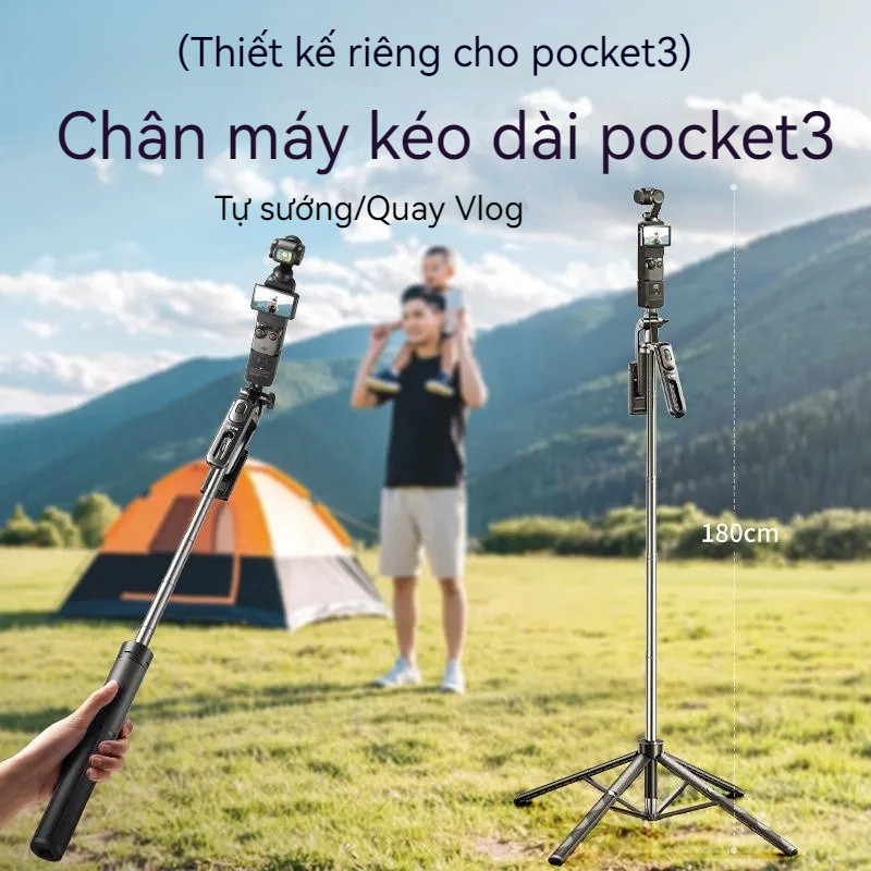 Gậy Selfie Tripod 1.8m Cho DJI Pocket 3, Chân Máy Ảnh Kéo Dài Đứng Sàn