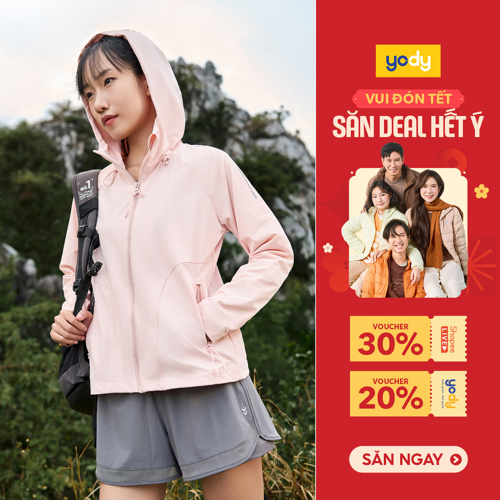 Áo khoác gió nữ 2 lớp YODY áo gió trượt nước siêu co giãn 4 chiều thoải mái, vải mềm mại WCWC25F045