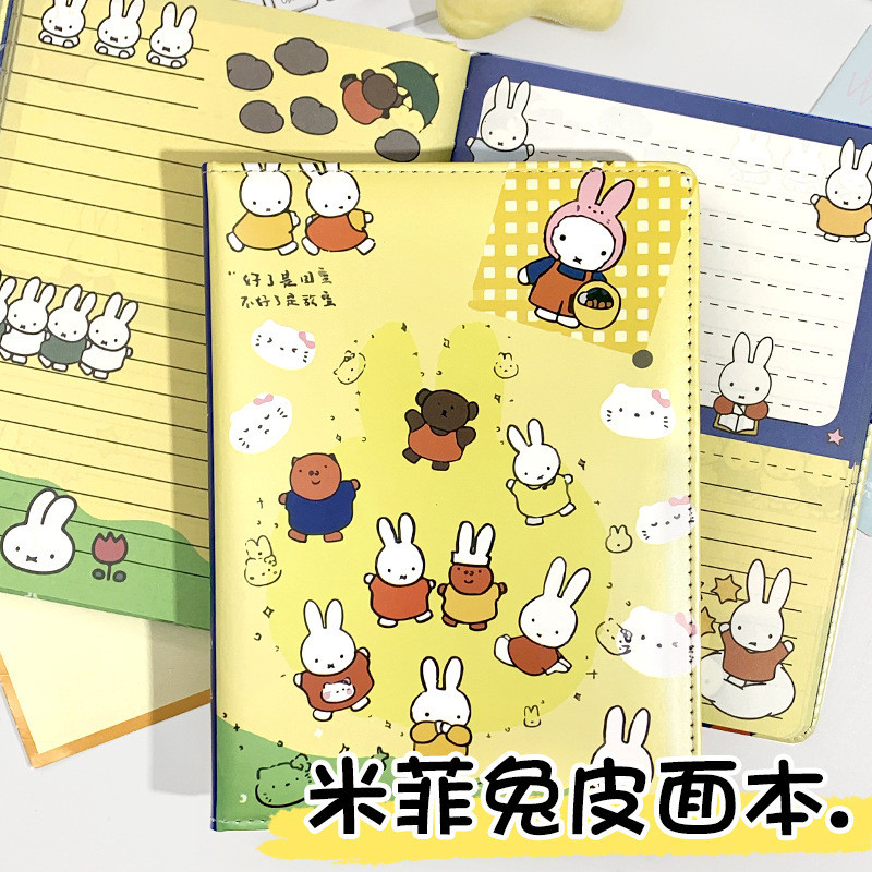 Miffy Thỏ Da Notebook a5 Notebook Hoạt Hình Thỏ Nhật Ký Da Văn Phòng Notepad Miffy Thỏ Màu Máy Tính 