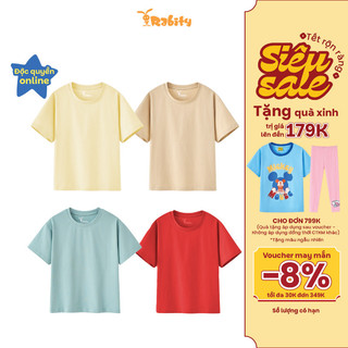   VOUCHER 8% GIẢM 30K ĐƠN 349K   Form rộng lùi 1 size  Áo thun trơn ngắn tay bé trai bé gái Rabity 900.904 