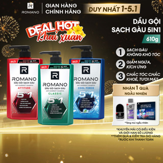  Dầu gội nam sạch gàu 5in1 Romano hương nước hoa Classic  Force  Attitude 610g   650g - 3 mùi hương có sẵn 