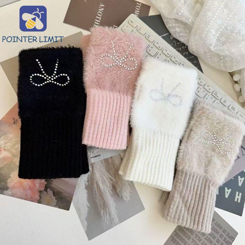 Găng tay POINTER LIMIT dệt kim, half-finger với nơ sang trọng, phong cách Hàn Quốc, phù hợp mặc ngoà