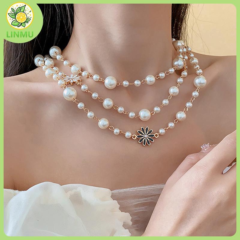 【24h🚀】[LINMU] Vàng Hai Lớp Mô Phỏng Ngọc Trai Trang Sức Vòng Cổ Dài Nữ Cổ Điển Hạt Dây Chuyền Dây Chuyền & Mặt Dây Quà Tặng Mỹ