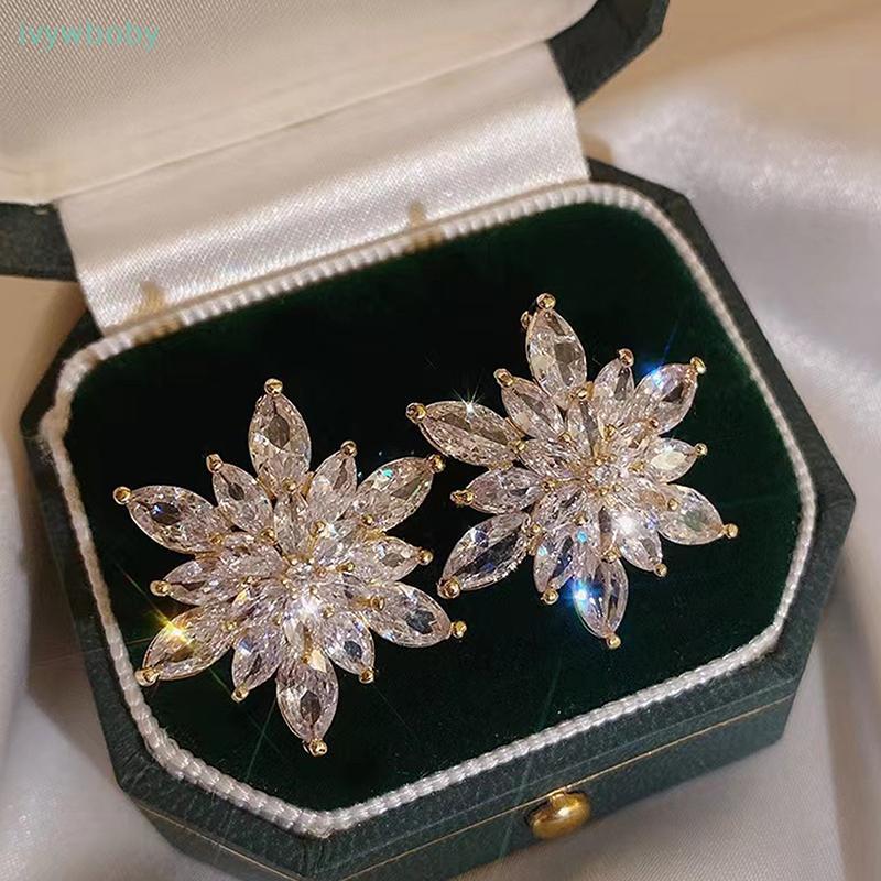 [IVY] Bông Tai Hoa Zircon Pha Lê Sang Trọng - Thích Hợp Cho Tiệc Cưới