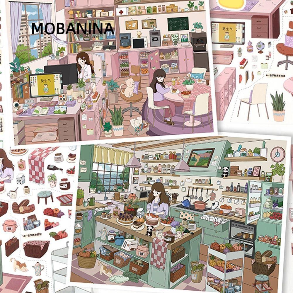MOBANINA Pocket Scene Sticker, Công việc thoải mái Món tráng miệng Chủ đề Phong cảnh Nhãn dán, Sáng 