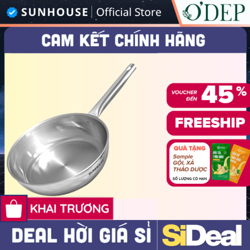 Chảo inox 304 đa lớp Sunhouse IN20M6 - IN24M6 - IN26M6 20-24-26cm dùng với mọi loại bếp - SIDEAL SIL