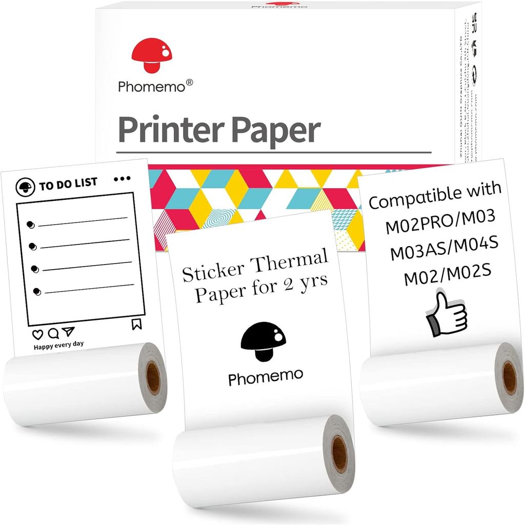Giấy in Memoqueen Nhãn nhiệt tự dính màu trắng, dành cho Máy in nhiệt Bluetooth bỏ túi Phomemo M02 /