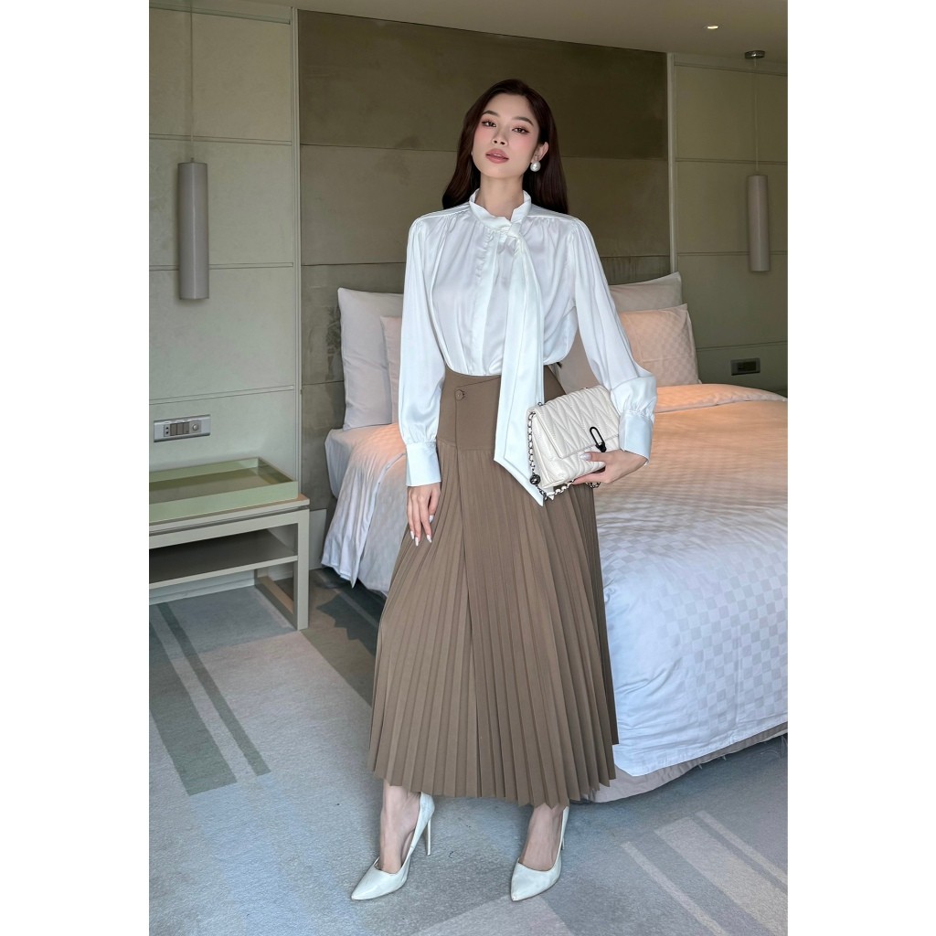 Elyna Studio - Chân Váy Dài Xếp Ly Lưng Bảng To Thanh Lịch