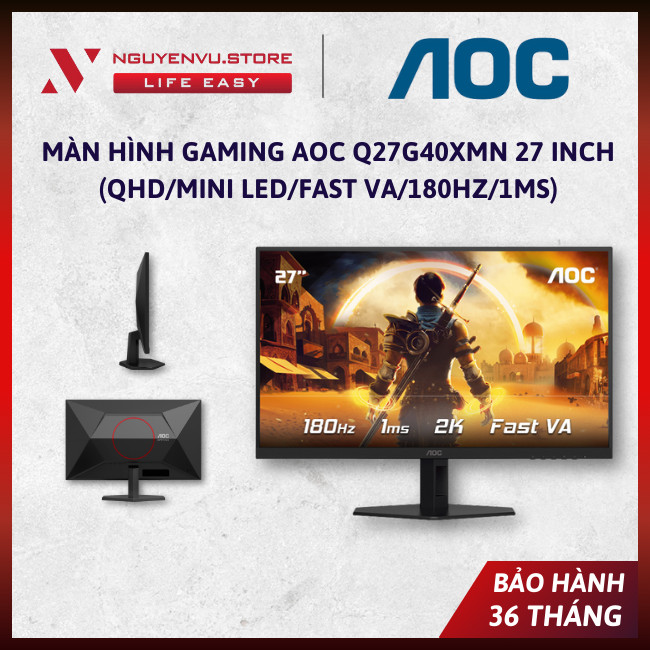 [CHÍNH HÃNG] Màn Hình Gaming AOC Q27G40XMN 27 inch 2K (QHD-Mini LED/Fast VA/180hz/1ms) - [BẢO HÀNH 3