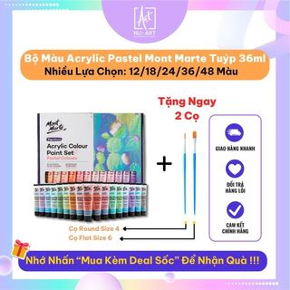 Màu Acrylic Tông Màu Pastel Mont Marte - Bộ 12/18/24/36/48 Màu x 36ML (Tặng Canvas - Cọ - Giấy)