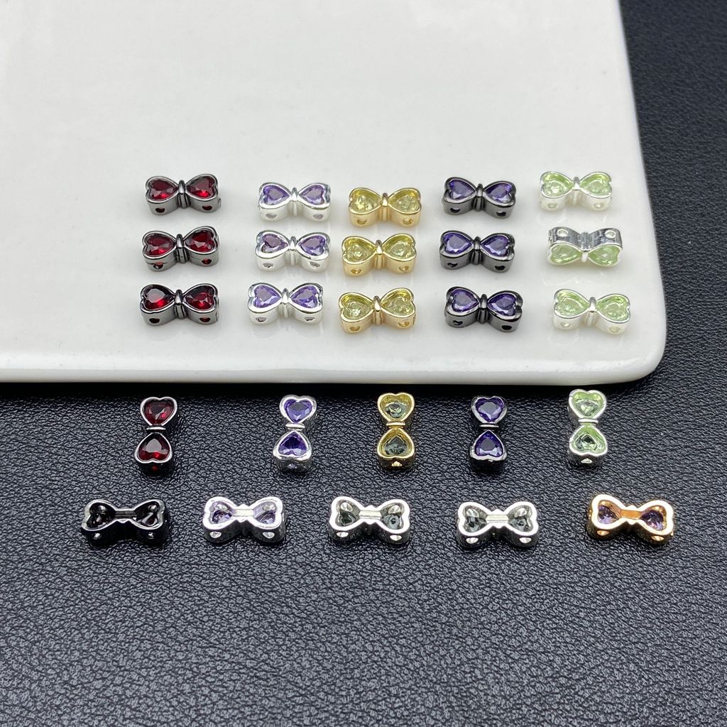 Spacer Bead Bow Tie Micro-Set Zircon Heart Bow