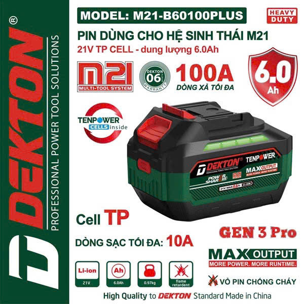 Pin DEKTON M21-B4085Plus và M21-B60100plus  xanh KHO MÁY XX