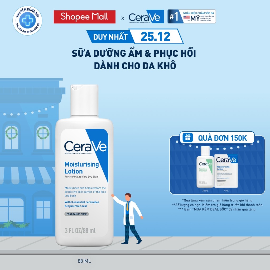 Sữa dưỡng ẩm phục hồi chuyên sâu và giữ da ẩm mịn suốt 48H CERAVE MOISTURISING LOTION 88ML | BigBuy360 - bigbuy360.vn