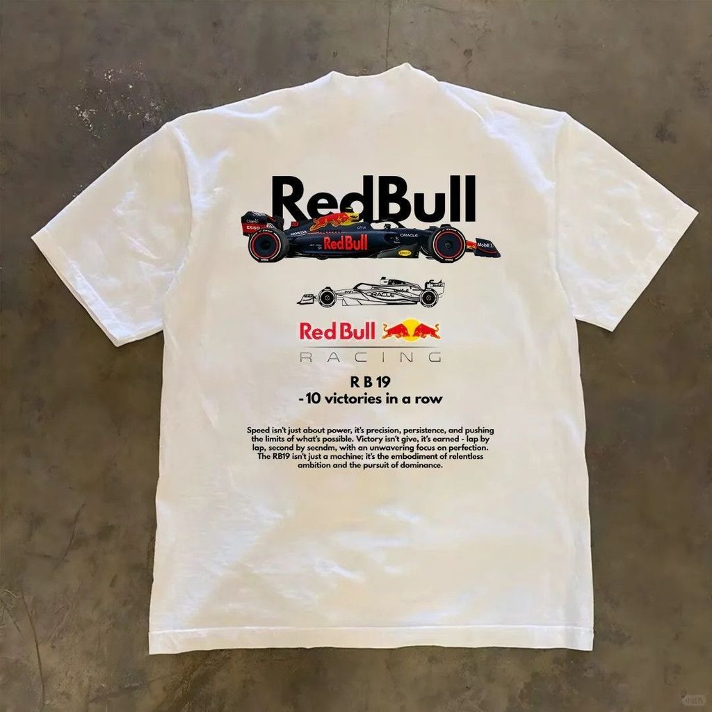 F1 racing style short-sleeved T-shirt, RED BULL print, RB19 commemorative team cotton crew neck T-sh