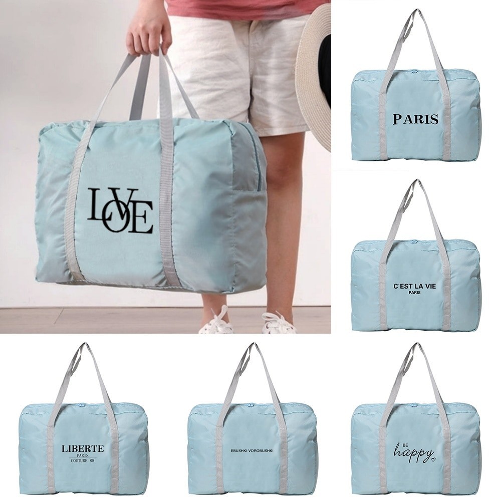 Tangan Dapat dilipat Folding Travel Bags Text Print Tote Handbag Travel Duffle Bags Portable Luggage