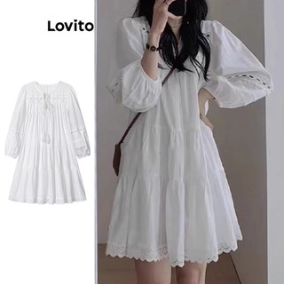  Lovito Váy Suông Đơn Giản Nhún Bèo Dành Cho Nữ LNA73035 