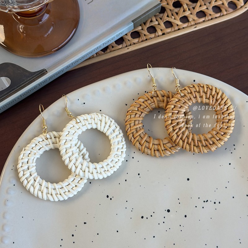 Bông Tai Rơm Bông Tai Bohemian Nhẫn Bông Tai Mây Nữ 2025.12.29