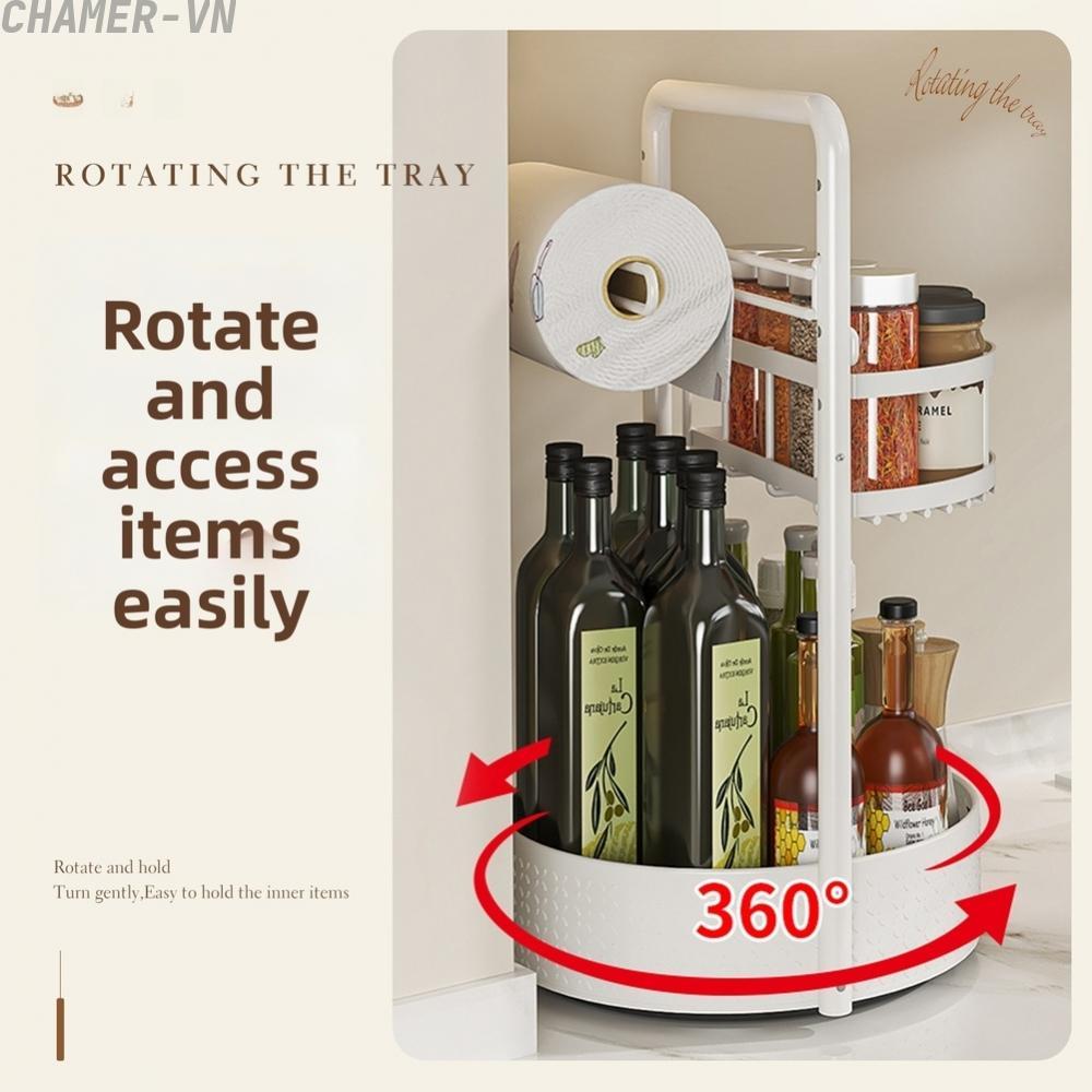 【CHAMER】Kitchen Countertop Double Layer Spice Rack 360 Degree Rotating Adjustable Height【HomeLiving】