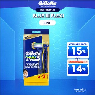   Mua 4 Tặng 2  Dao Cạo Râu Gillette Blue III Flexi - Gói 4 Cái Tặng 2 