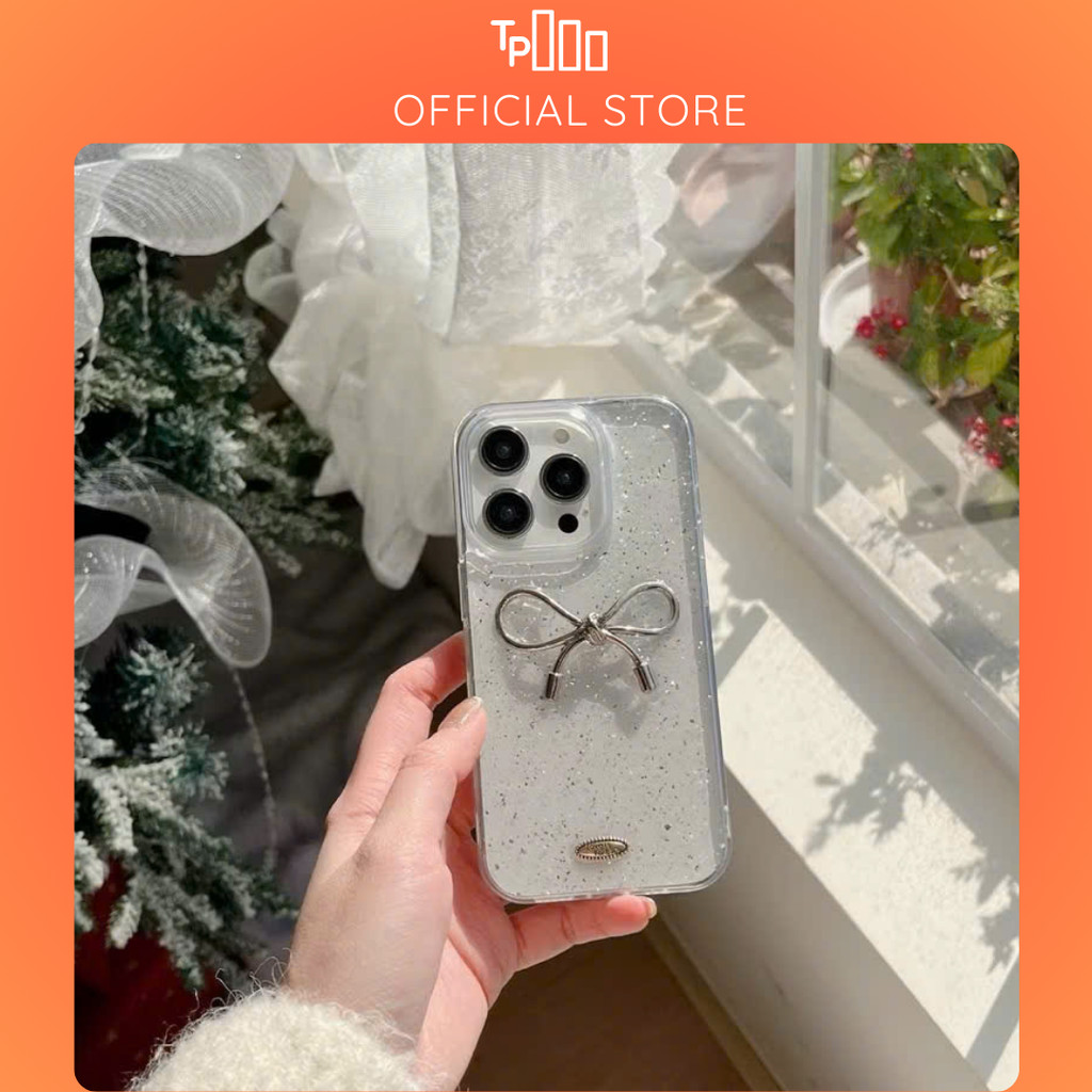 oppo reno 11 12 13 14 F realme C63 C73 A3X A55 A73 A16 A58 Ốp Lưng Pha Lê 3D Trong Suốt  nơ bạc