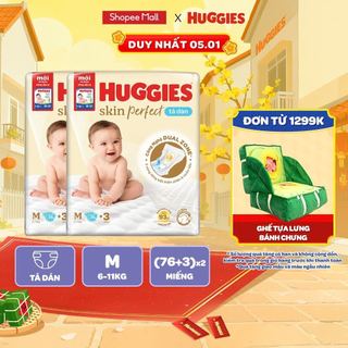  Combo 2 Tã bỉm dán Huggies Skincare Super Jumbo M76+3 L68 XL60 XXL56 