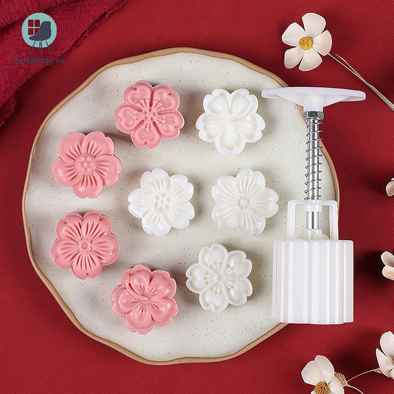 Bg 4 Cái / bộ Khuôn Bánh Trung Thu Anh Đào Hoa Hoa Hoa Anh Đào Tem Dập Tay Khuôn Pít Tông Bánh Ngọt Dụng Cụ vitbg