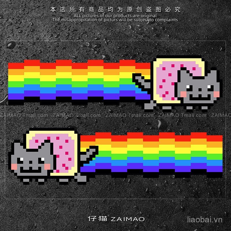 Nhãn Dán Xe Ô Tô Rainbow Cat Nyan Cat Pixel Influencer Mèo Khối Cơ Thể Trầy Xước Trang Trí Xe Máy Đi