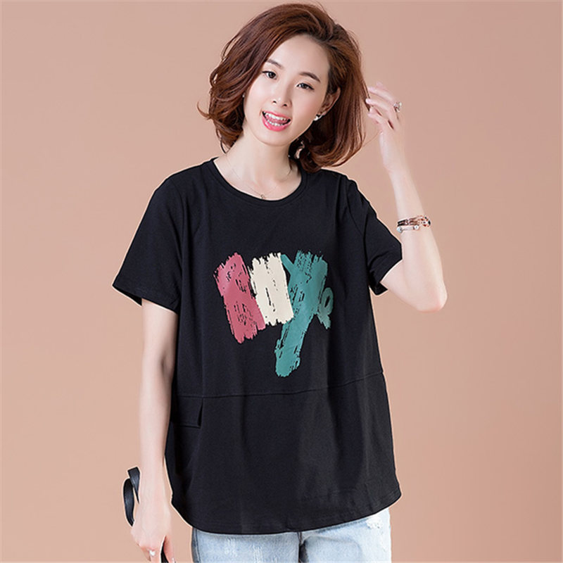 Summer plus-Sized plus Size Women's Clothing Loose Artistic Casual Women's T-shirt Cotton Slim Short