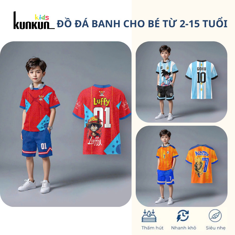 Đồ Bộ Thể Thao Bé Trai In 3D nhân vật hoạt hình Cao Cấp ,Đá Banh, Bóng Rổ TP1347-1351 | KunKun Kids