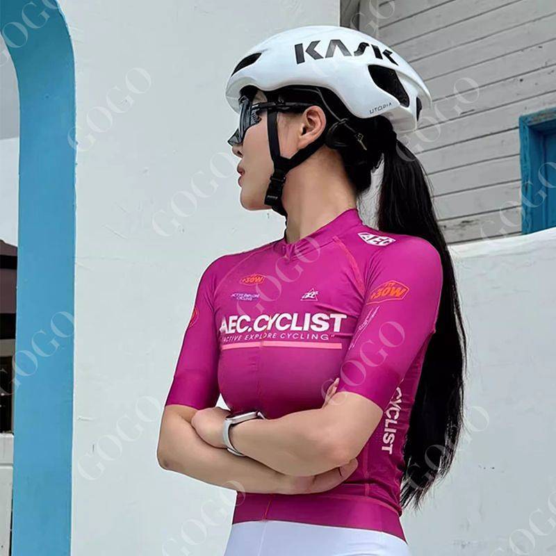 Summer Cycling Clothing Women's Rose Red Short Sleeve Thin Breathable Road Bike Bicycle Quick-Drying