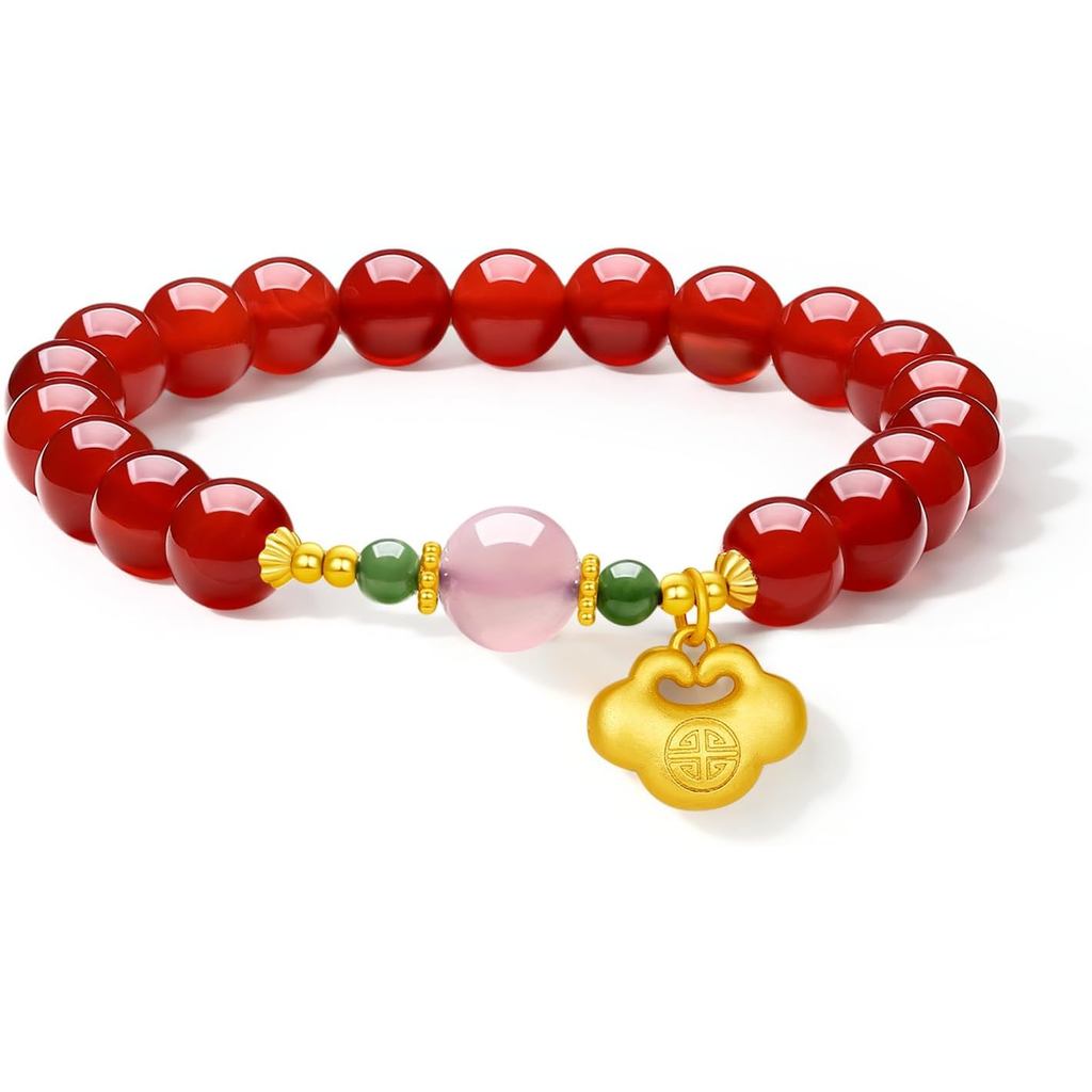 Sterling Silver Agate Beaded Bracelets Ruyi Stretch Bracelets Natural Gemstone Healing Bracelet Red 